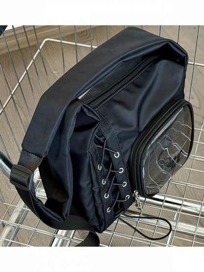 Transparent Pocket Ita Bag with Wide Straps
