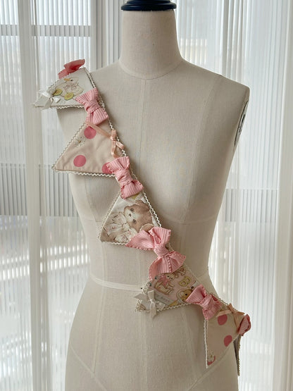 Pink Ribbon Bows Flag Toys Puppy and Print