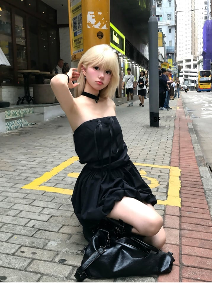 Rock Selbstbinden Strap Ausschnitt Glamouröses Trägerloses Kleid Schwarz Bubble