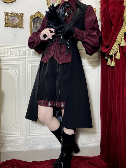 Black Ouji Lolita Lace-up Closure Long Waistcoat
