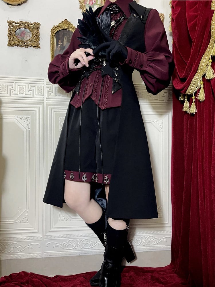 Black Lace-up Lolita Split-Tail Ouji Closure Waistcoat