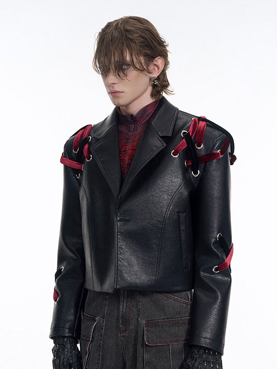Velvet Jacket Black Cropped Shoulder with Crisscross Pads Straps Men's