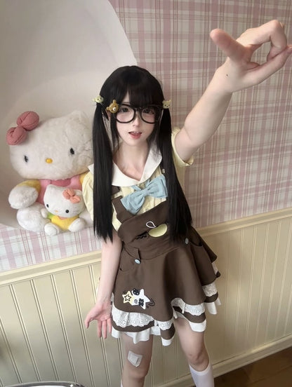 and Sailor Yellow Bow Shirt Collar Bear-Ear with