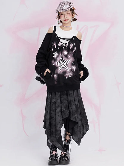 ブラックY2Kスターハンカチヘムスカート