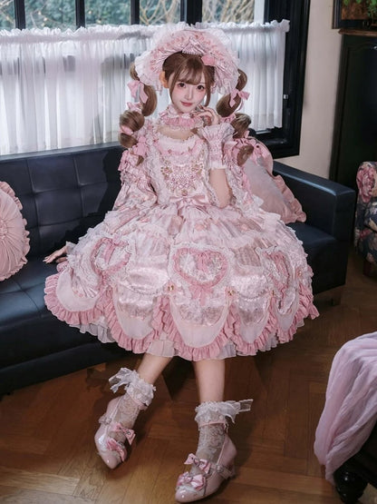 Embroidery Details Light Bead Pink Floral Hanayome Rosette Lolita and Dress Chain