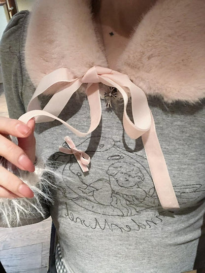 Nœud papillon en peluche blanc/rose Peter avec fermeture à cravate et attaches amovibles
