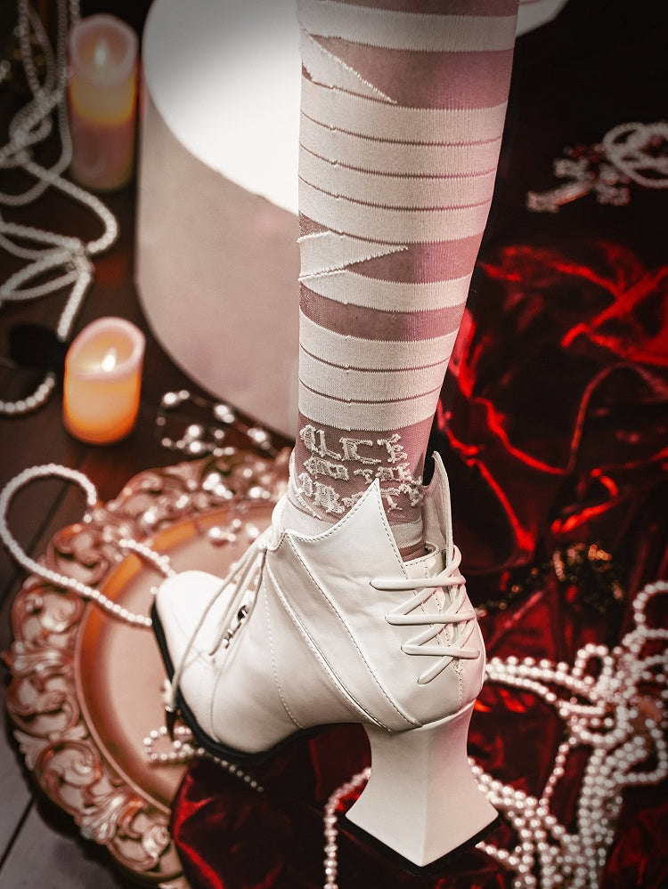 Wineglass-shaped Ties Heel White Boots Gothic Lace-up Front
