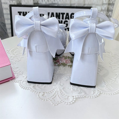 Star in Elegant Lolita High Blue Light 8cm - Accents Block Details Heels Bow