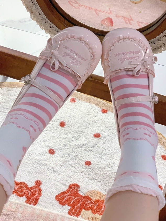 Lolita Sweet Janes Letter Embroidery Mary with Accents Pink Knotted