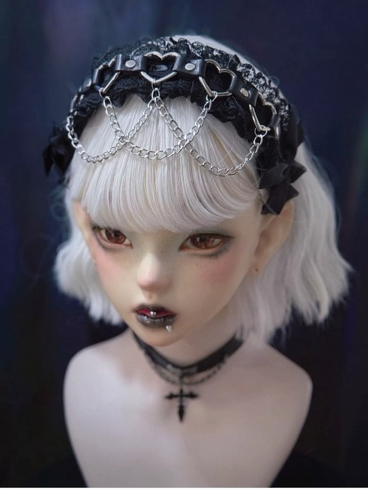 Punk Lolita KC Headband with Lace and Heart Chain - Strange Sugar