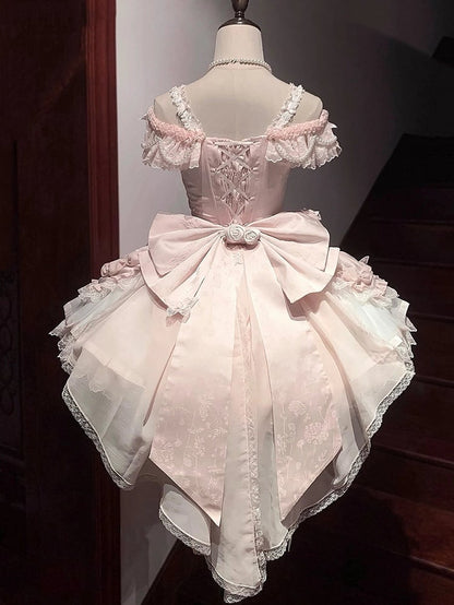 Accents Bead Lolita with and Dress Corset Balletcore Bow Chains Pink Princess