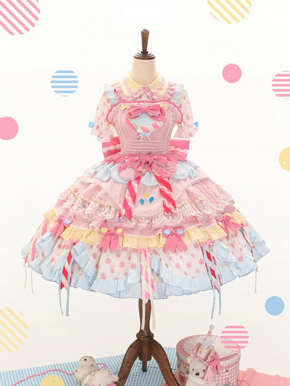 Pastel Sweet Lolita JSK Dress with Polka Dots and Scalloped Hem - Dollet
