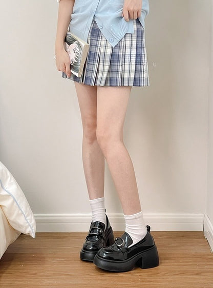 42CM/45CM/48CM JK Uniform Pleated Skirt White Plaid Preppy Style Gray