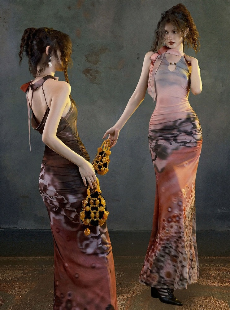 Versatile Long Mermaid Silhouette Halter Dress with Slim Fit - sijinstudio