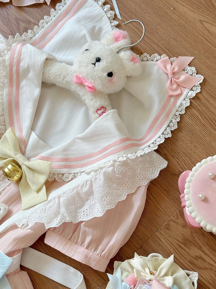 Apron Maid Kitty Pastel Heart Sailor Dress Collar Color with Lolita Sweet