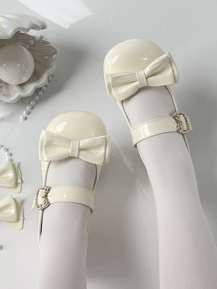 Height Shoes Lolita Sweet Clips White Bow Shoe in Toe 2cm Round Matching - Heel