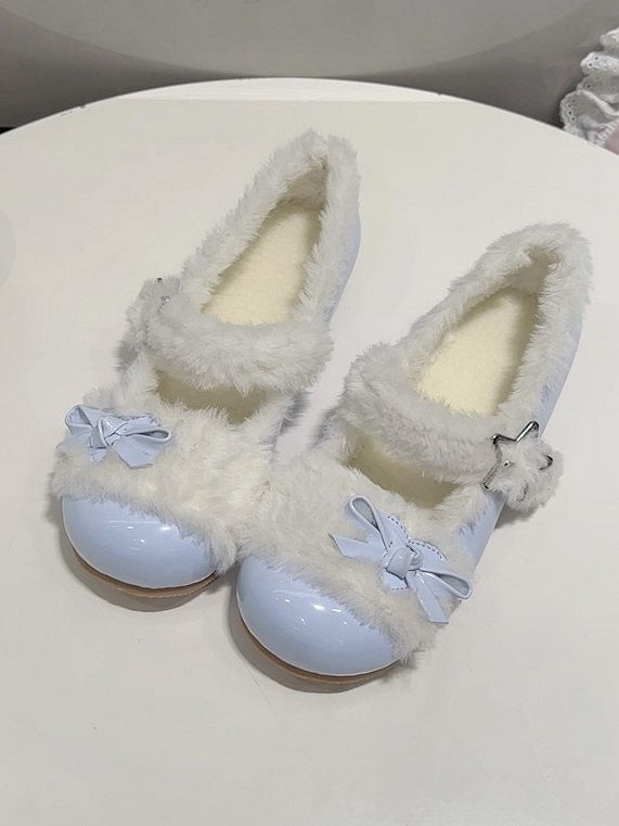 Flats Blue Sweet Heart with Accents Lolita Round-Toe Bow Decor