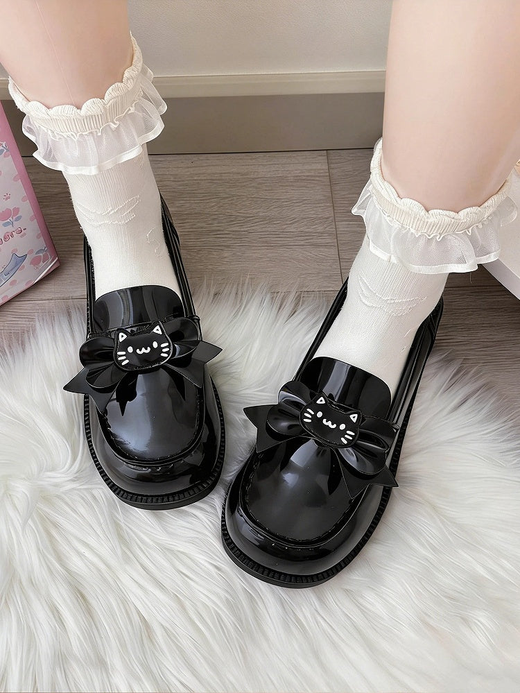 Paw PU Bow Heels Cat-themed Slip-on Detachable Shoes Uniform Cat Heeled Black 4cm Clips with
