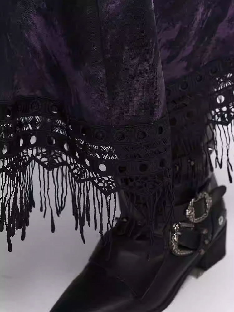 Wasteland Punk Purple Asymmetrical Tassel Hem Side-Slit  Dress