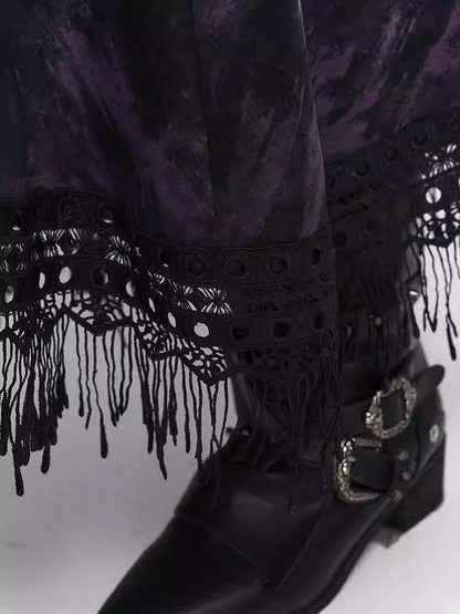 Wasteland Punk Purple Asymmetrical Tassel Hem Side-Slit  Dress