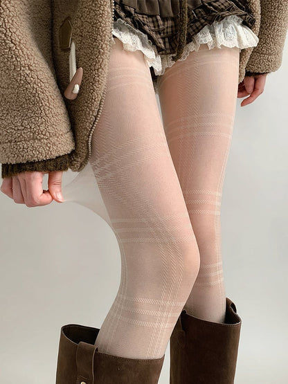 / Collants Blanc Noir Transparents Ton sur Ton à Carreaux