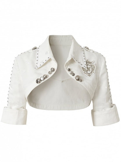 Metal White and Buttons Studs with Open Placket Navycore Top Pointed Flat Collar 