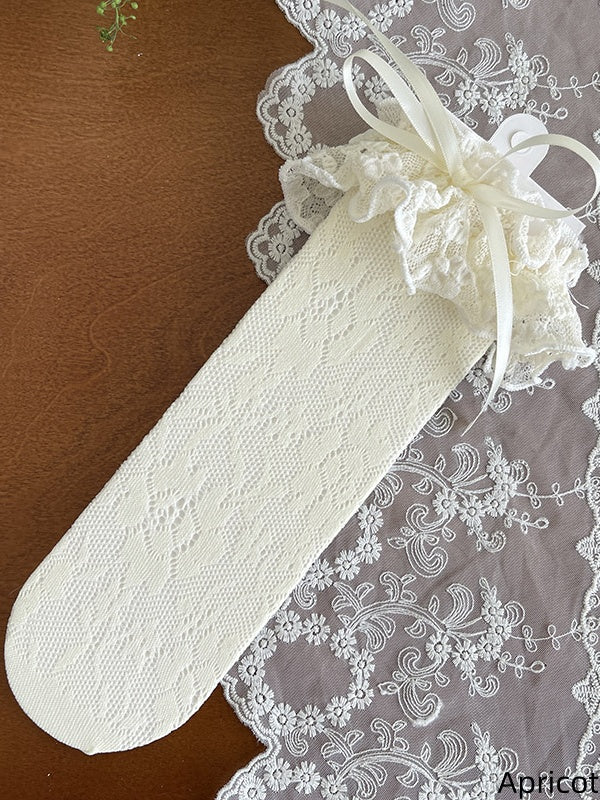 Lace with Bow Decoration White/Black/Apricot Socks Lolita