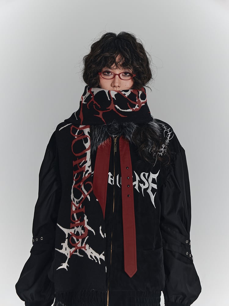 with Jacket Fall/Winter Streetwear Punk Collar Faux Y2K Fur Studded Red Straps Black