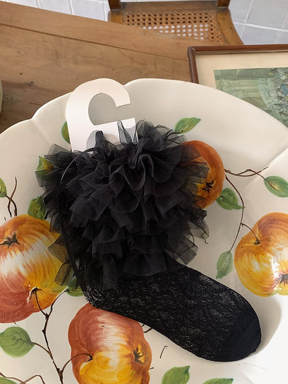 Black White Mid-Calf Mesh with / Milk Lace Socks