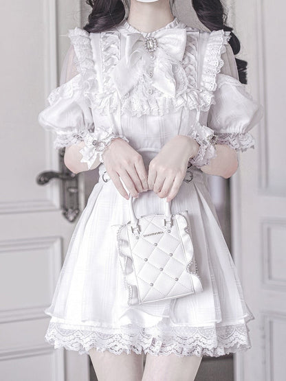 Waist Kei with Dress Neckline Buckles Heart Open Lace-up Jirai Shoulder White