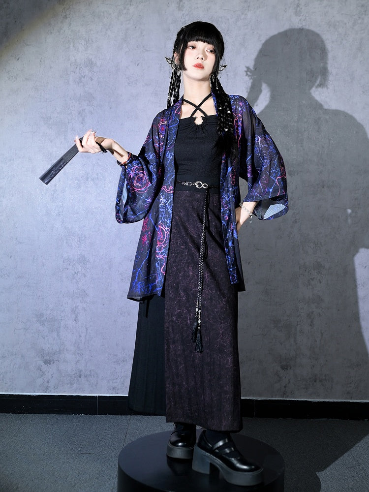 Waist Belt Tassel Detachable Black Gothic Cheongsam Woven Clasp Dragon with PU