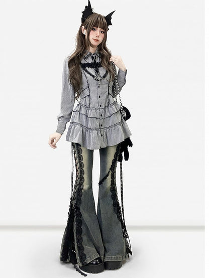 Strap Shirt Bittersweet Stripe Self-tie Black -