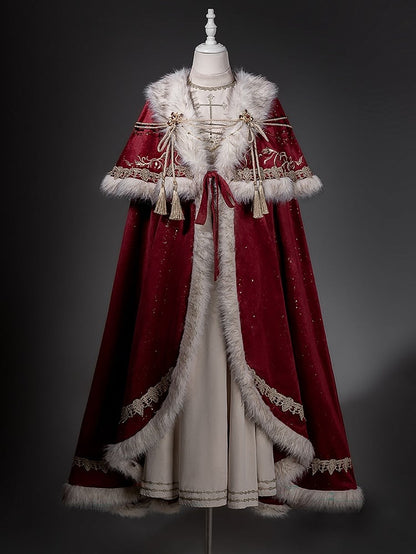 Sleeves Embroidered Lolita Rope Juliette + Nun Accessory Shimmer Beige Cloak Royal Red Dress