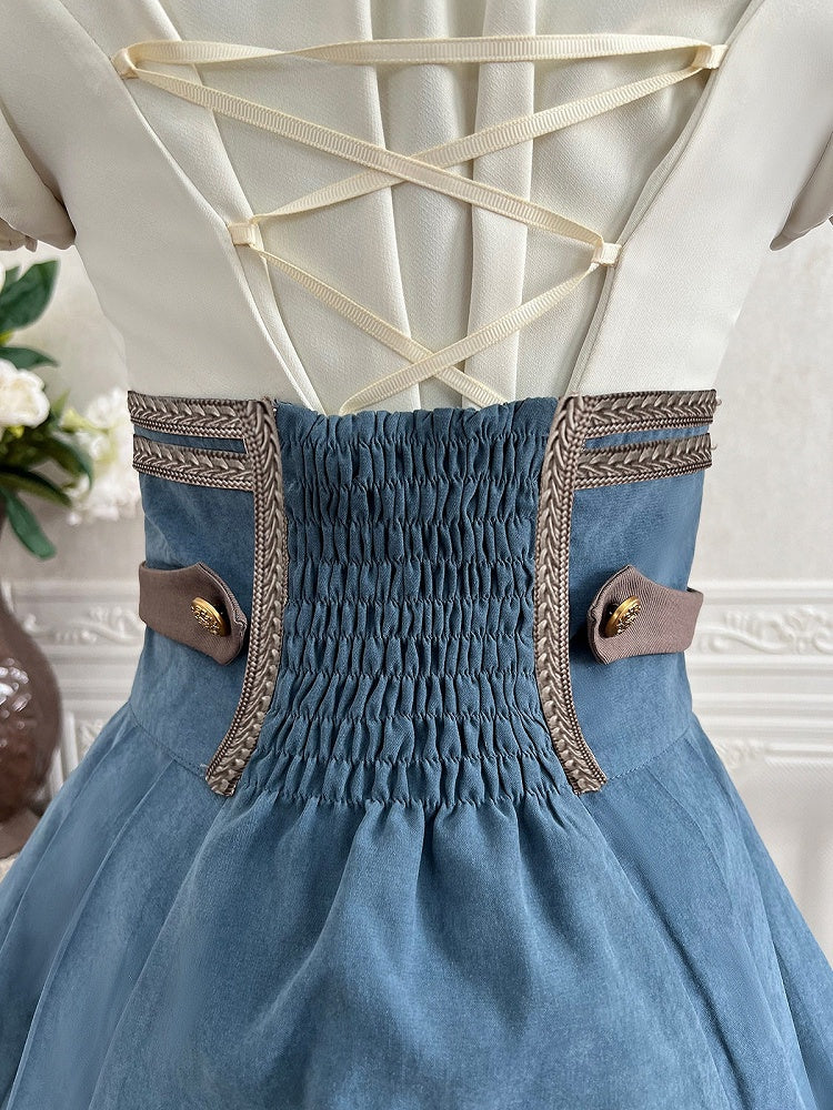 Blue Black Ruffled Corset Belt with Tail Train Accent - Xiong Dou Jiang