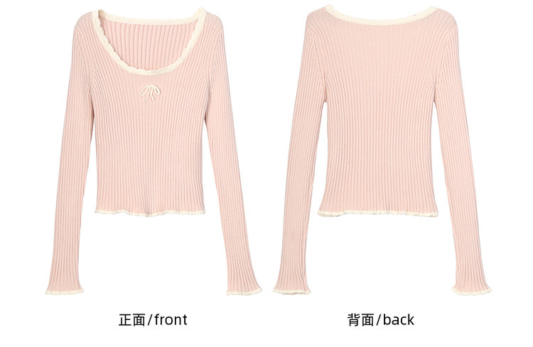 Rosa Strickoberteil mit Rundhalsausschnitt und schmaler Passform