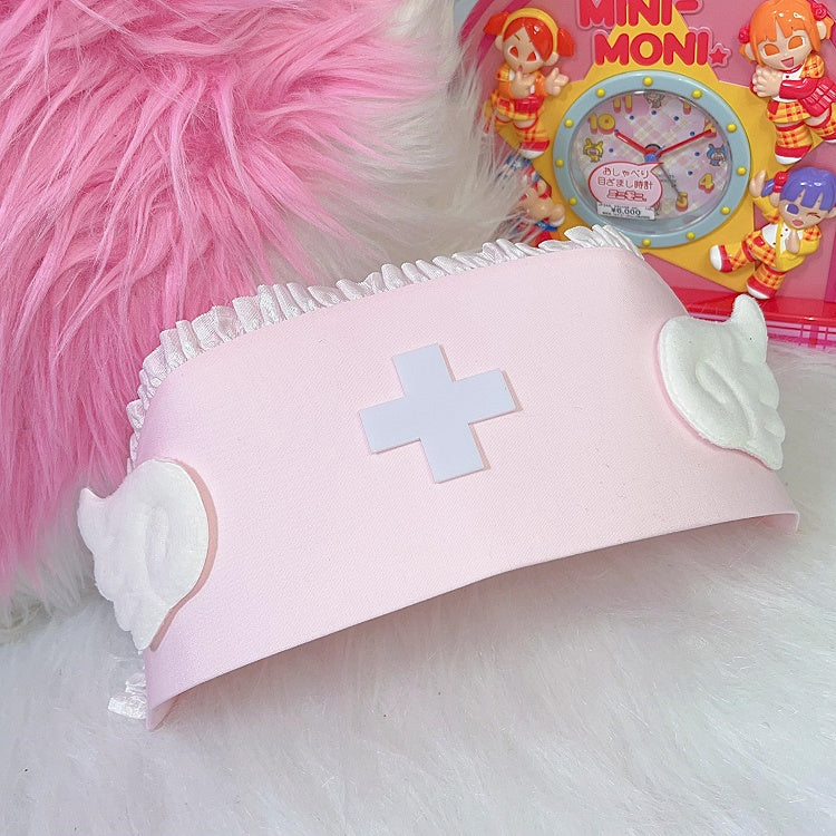 Blue/Pink Cross Wing Lace Trim Yami Kawaii Hat