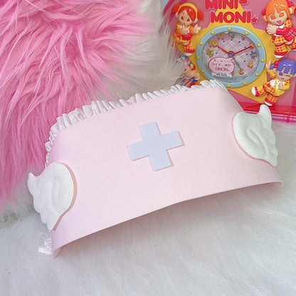 Blue/Pink Cross Wing Lace Trim Yami Kawaii Hat