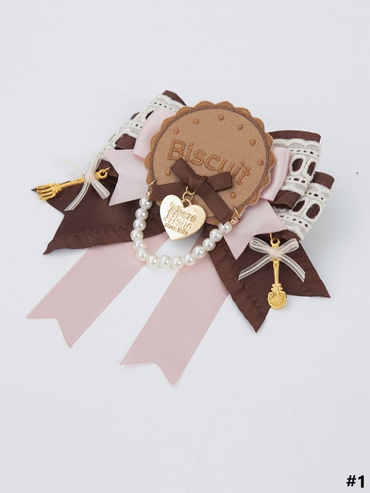 Party Sweet Bowknot Brown Style Biscuit Lolita Pink Hairclip/Brooch Tea Options 2