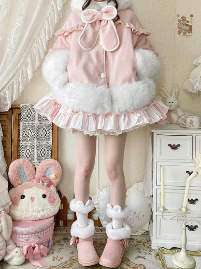 for Autumn/Winter Oversized Hooded Wool Ears Bunny Lolita Cape