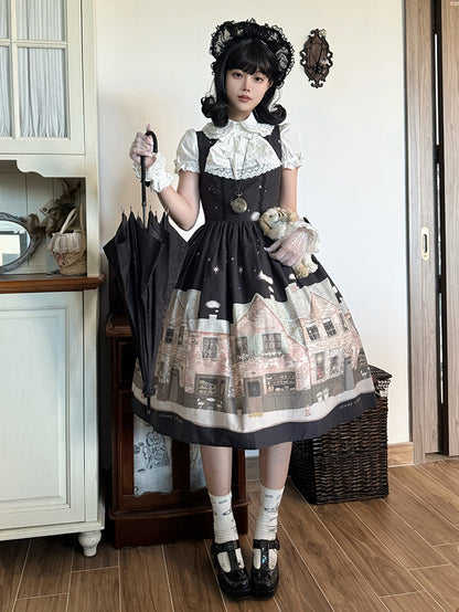 Ausschnitt Schwarzer quadratischer Pullover Bakery Print Rock Lolita