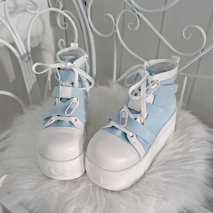 Tenshi Kaiwai Blue Round Toe Yami Kawaii Platform Sneakers