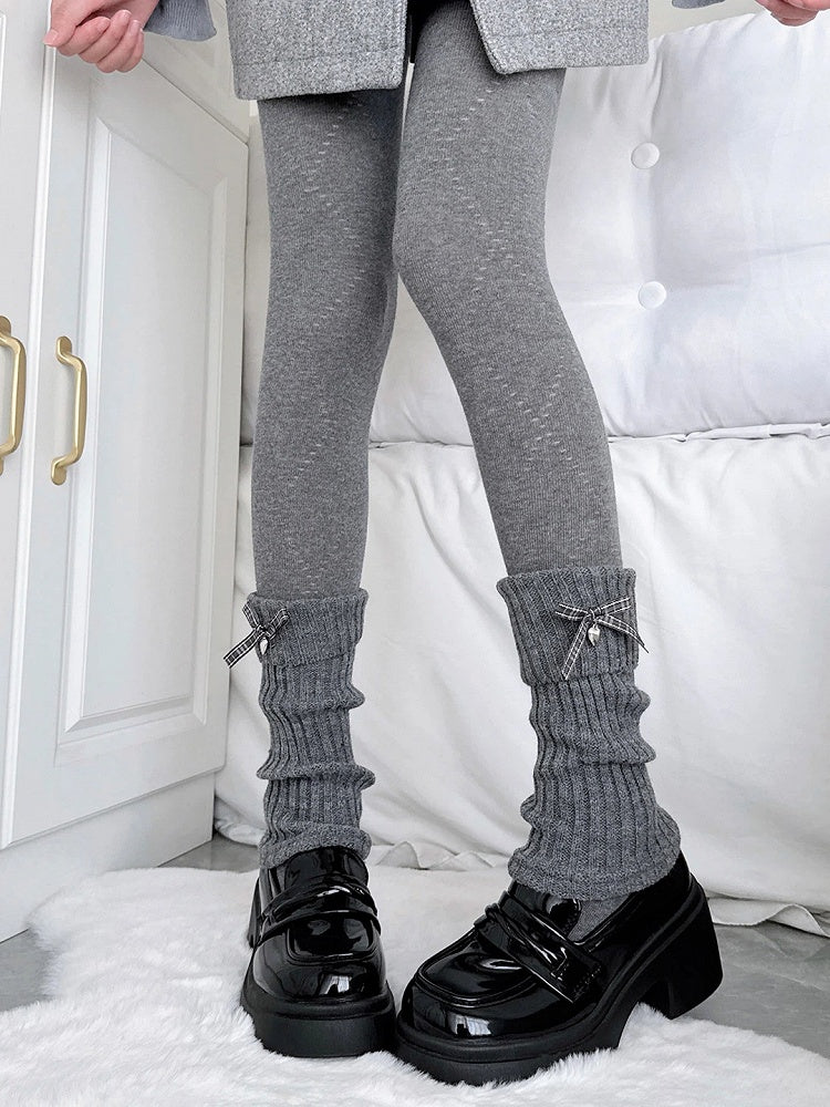 Warmers Slouchy Ribbed Gingham Dark Bow Gray Leg
