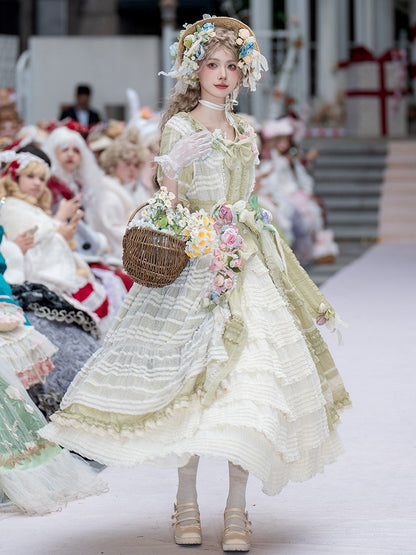 Green Layered Ruffles Elegant Lolita Dress Front Button Placket - Miss Point