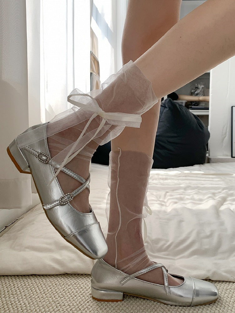 Sheer Bowknot Options Socks Loose 2 Calf Details