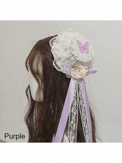 5-Color Lolita Bow Lace Mini Hat with Clips - Ye Cheng Hair Accessory