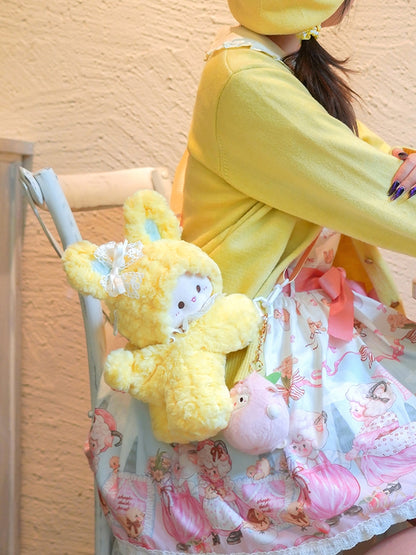 Bowknot + Middle/Large Size Keychain Backpack Rabbit-shaped 3 Plush Options Yellow
