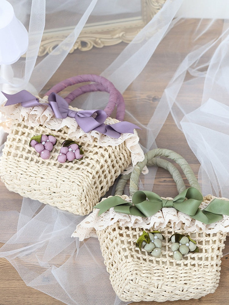 Grape Tote Decoration Lolita Bag Green/Purple Straw