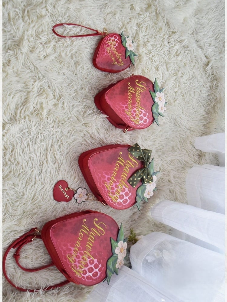 Floral Strawberry Strap PU Adjustable with Bag Accents