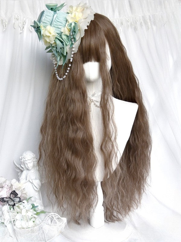 Länge Pony Voll Gewellt Mit 80CM Braun Perücke