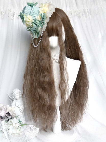 Länge Pony Voll Gewellt Mit 80CM Braun Perücke
